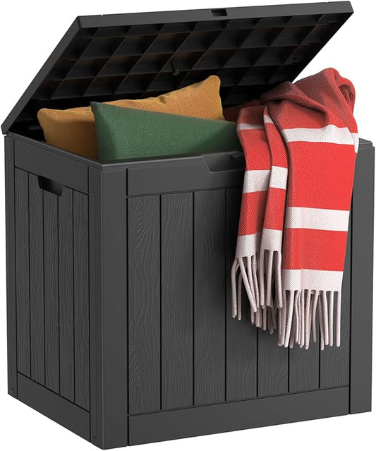 Vixzen 30 Gallon Outdoor Storage Box, Waterproof Resin Deck Box with Lockable Lid, Weatherproof Outside Container for Patio Furniture Cushions, Garden Tools & Pool Supplies (Black)