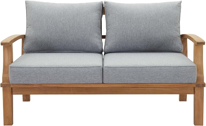 Modway EEI-1144-NAT-GRY-SET Marina Premium Grade A Teak Wood Outdoor Patio Loveseat, Natural Gray