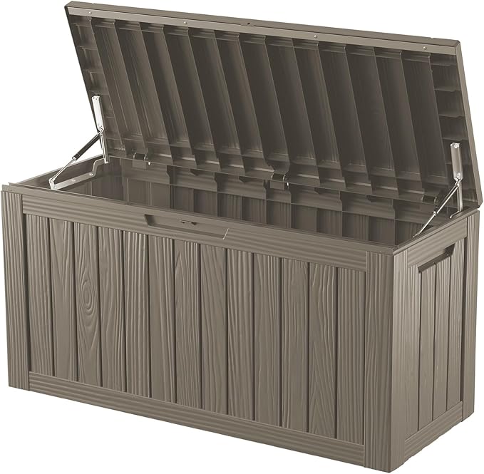 Outdoor Storage Box, 80 Gallon Resin Deck Box Waterproof for Patio Furniture, Garden Tools and Pool Accessories, Lockable UV-Resistant Storage Bin Bench Cabinet for Outside, Gray