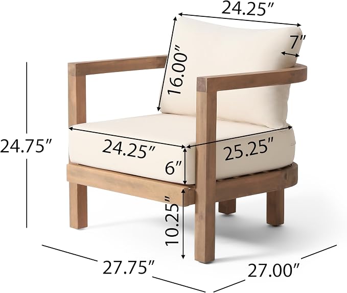 Merax Set of 2 Outdoor Acacia Wood Club Chair with Cushion,Patio Furniture Conversation Set for Backyard