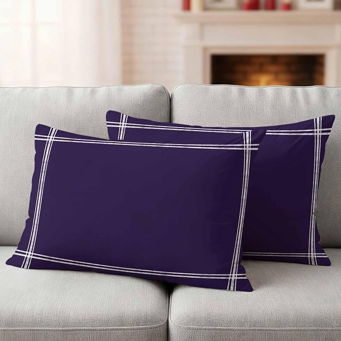 Solid Color Outdoor Waterproof Throw Pillow Covers Set of 2, 20"x12", Dark Purple Decorative Pillow Covers Outside Cushion Case for Patio Porch Garden