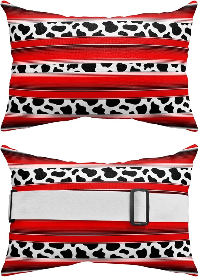 Outdoor Pillows Covers with Inserts Mexico Cow Grain Red Waterproof Recliner Pillow with Adjustable Strap Throw Pillows for Patio Furniture Pool Lounge Chair, 11x16 inch, 1PCS