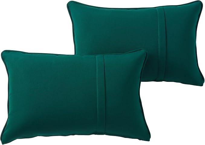Sunbrella Rectangular Outdoor Throw Pillows 21x14 Set of 2 - Corded Lumbar Patio Accent Pillows with Pleated Design & Removable Zipper Covers – Weather & Fade Resistant Pillows, Canvas Forest