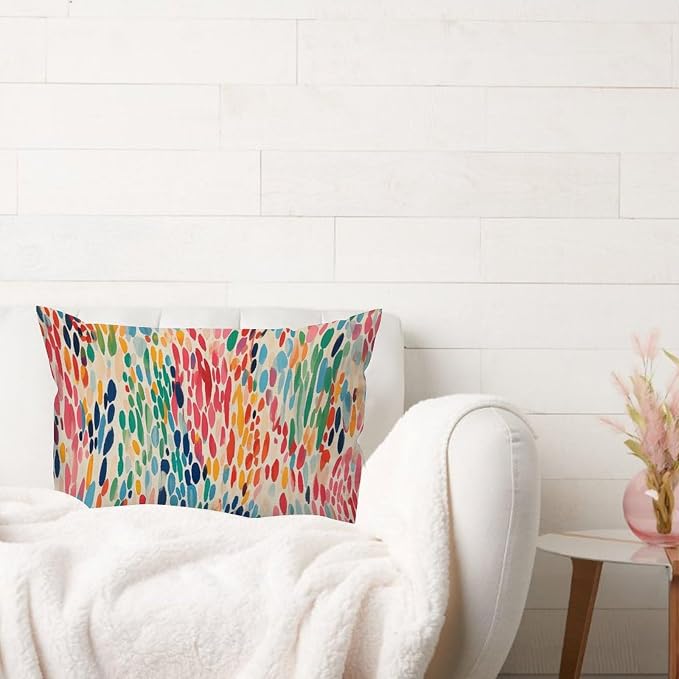 Make It Rain Fiesta Lumbar Pillow Cover Rainbow Colorful Cushion Cases 12x20in Abstract Accent Modern Decorative Pillow Covers for for Living Room Couch Sofa Bed