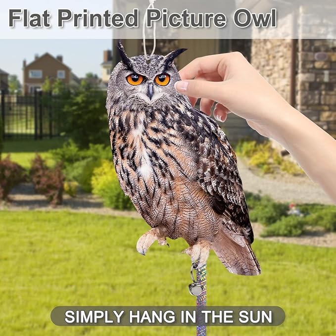 5 Pack Hanging Outdoors Reflective Scarer Away Owl Device to Keep Animals Pigeon Woodpecker Away from Patio Garden