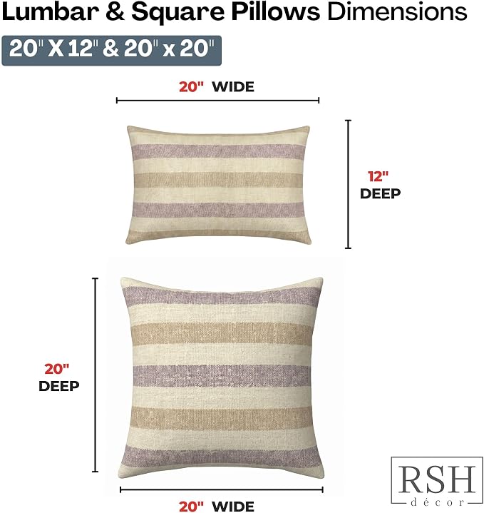 RSH DECOR: Sunbrella Lumbar & Square Pillows Set of 4 | 20" x 12" & 20" x 20" | Water and Fade-Resistant Performance Fabric | Outdoor Throw Pillows for Patio Furniture | Made in USA (Paris Lavendar)