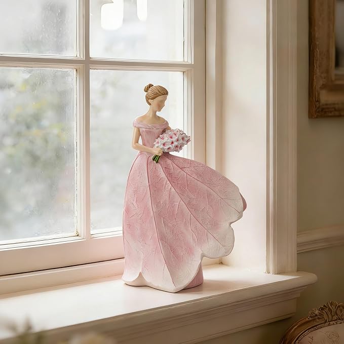 Guichifun Fairy Statue Collection Home Decoration - Pink Leaf Angel Girls Resin Modern Table Decor for Living Room Office Sculpture Decor for Women Indoor Rustic Figurines Gift 5 x 3 x 7.5 Inch