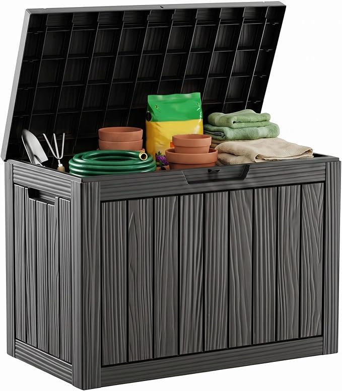 50 Gallon Storage Box for Outdoor and Indoor Use, Outdoor Deck Box for Picnic Supplies, Gardening Tools Waterproof, Lockable and Easy to Install Black