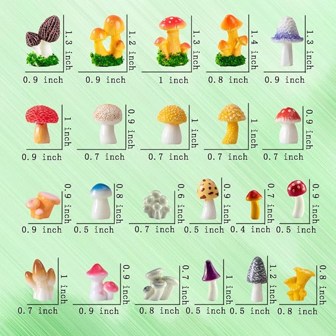 JKanruh 22 Pcs Miniature Resin Mushroom,Fairy Garden Mushrooms for Outdoor Home Décor,Cake Decoration,DIY Crafts,Landscape Plant Pots Accessories …