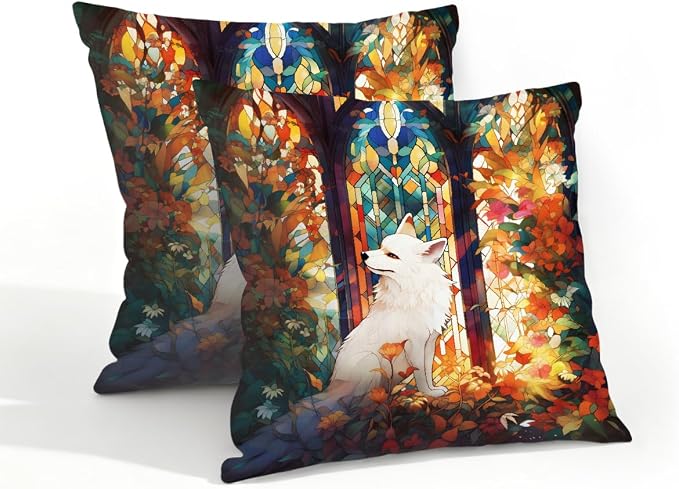 18x18 Inch Outdoor Pillow Covers Set of 2 Waterproof Throw Pillow Covers Decorative Couch Cushion Covers Art Fox Leaves Square Pillowcases Protectors for Patio Garden Sofa