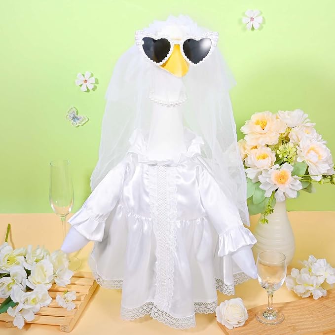 JcHrmers Bride Porch Goose Outfits Bride to Be Goose Outfits 23" Plastic or Cement Goose Decor Garden Yard Lawn Geese Costume for Wedding Bachelorette Party Bridal Shower Decor