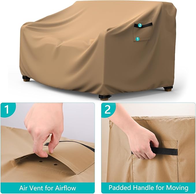 Patio Sofa Cover Waterproof - Heavy Duty 3-Seater Outdoor Couch Cover, Patio Furniture Covers with Air Vent and Handles, 78"L ×42" D×32" H, Brown