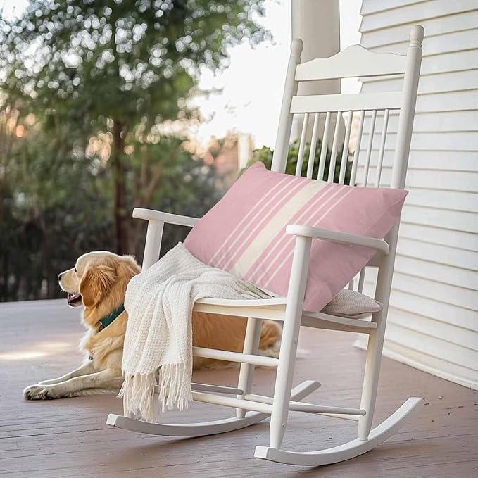 Outdoor Waterproof Pillows Cover Pack of 2 Modern Pink Striped Burlap Texture Decorative Pillowcases with Zipper Cushion Case for Patio Tent Couch Garden 20 x 12 Inches