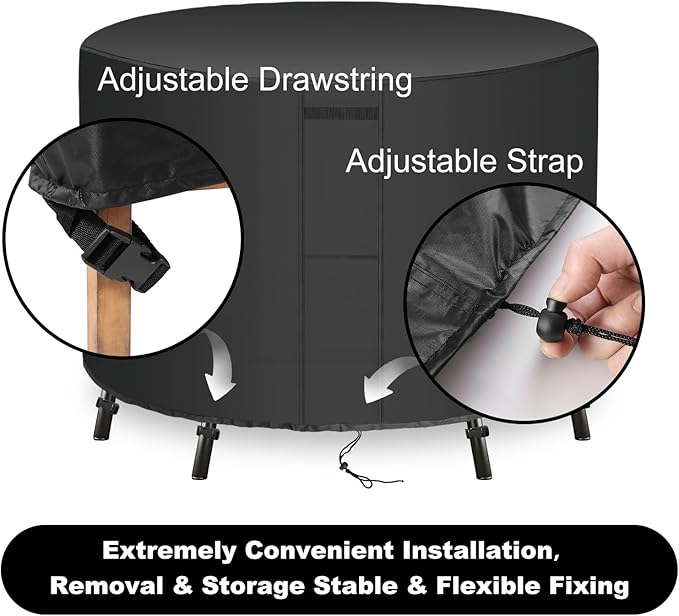 UPGRADE Outdoor Furniture Covers, Custom Size 76"(D) x 20"(H) Round Patio Table and Chair Waterproof Covers, Heavy Duty 420D,Black