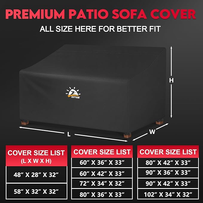 Zettum Patio Loveseat Cover 48 Inch - 600D Outdoor Couch Cover Furniture Sofa Cover Waterproof Heavy Duty, 2-Seater Bench Cover for Outside Sofa, Loveseat, Couch, Bench and Glider - 48 x 28 x 32 Inch