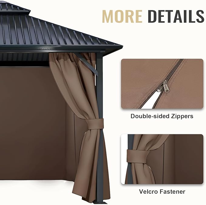 COWVIE 4-Panel 10' x 13' Gazebo Replacement Curtains, Patio Privacy Sidewalls with Double Zipper, Replacement for Outdoor Gazebo Canopy (Curtain Only)