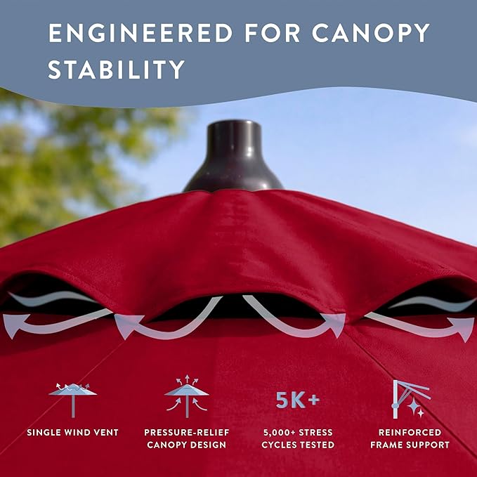 California Umbrella 10-Year Protection 7.5 Ft Outdoor Patio Umbrella, Pacifica Fade-Resistant Fabric, Auto-Tilt, Heavy Duty Aluminum Frame, 8 Reinforced Ribs for Pool or Deck, Bronze Pole, Red