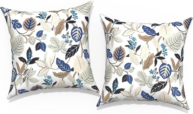Outdoor Pillow Covers for Patio Furniture 20x20 Inch, Decorative Patio Throw Pillow Covers Set of 2, Modern Square Cushion Cases for Porch Garden Home Office, Breeze Leaves Beige