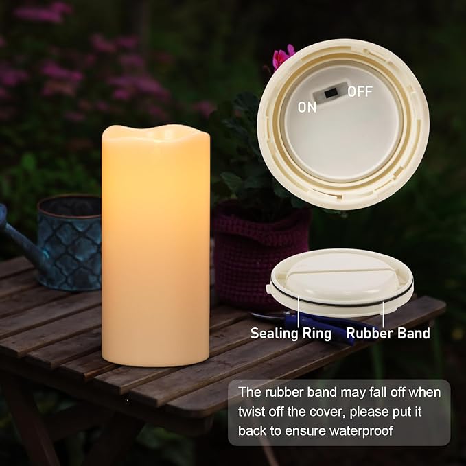 Large Solar Powered Candles, Outdoor Rechargeable Flameless Candles, Waterproof LED Light Candles Flickering for Lantern Garden Camping Patio Home Decor Dusk to Dawn 2 PCS 4" x8"