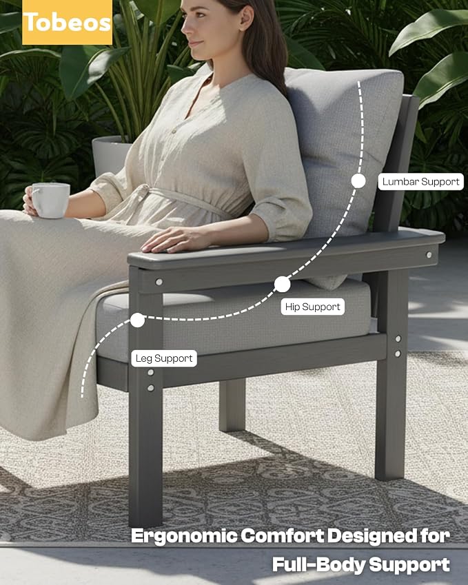 HDPE 7 Piece Patio Furniture Set, All-Weather Outdoor Couch Set with Thick Cushions & Table & Umbrella, Patio Conversation Sets for Lawn, Garden, Porch, Balcony, Deck, Poolside, Grey & Grey