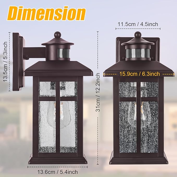 Exterior Light Fixtures Motion Sensor Wall Mount Oil Rubbed Bronze | Exterior Wall Mount with E26 Sockets & Tempered Glass, Waterproof Outdoor & Indoor Lights for House, Porch, Garage, White