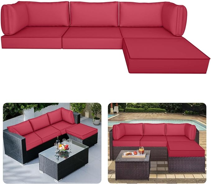 9pc Waterproof Outdoor Couch Cushions for 4 Seat Patio Burgundy | Water-resistant, UV-resistant,9pc High-Density Foam Replacement Cushions for 4-Seat Outdoor Sectional Furniture
