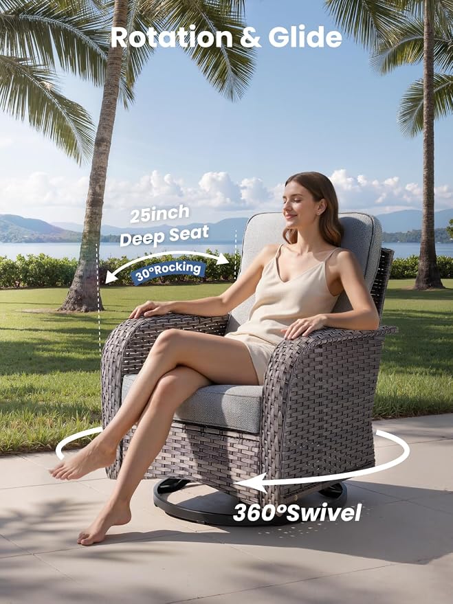 5-Piece Outdoor Patio Furniture Set with Swivel Chairs, Outdoor Conversation Wicker Sofa with Coffee Table, Rattan Couch for Deck Yard Poolside, Dark Grey