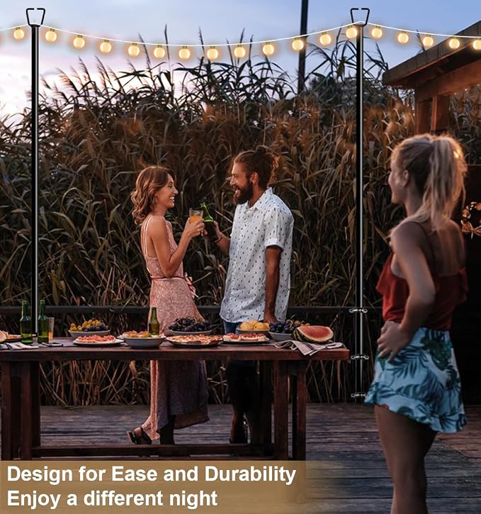 Queension 10FT Deck String Light Poles for Outdoor String Lights, 1pcs | for Garden, Backyard, Patio Lighting Stand for Parties, Bistro & Weddings