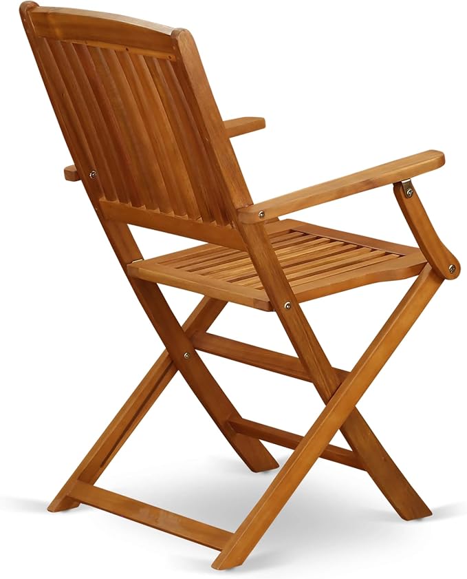East West Furniture AECM7CANA 7 Piece Patio Bistro Dining Furniture Set Consist of a Rectangle Outdoor Acacia Wood Table and 6 Folding Arm Chairs, 36x60 Inch, Natural Oil