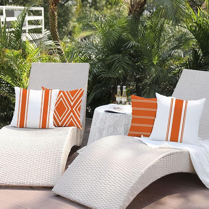 DFXSZ Outdoor Orange Waterproof Geometry Pillow Covers 18x18 Set of 4 | Summer Fall Waterproof Modern Throw Pillowcases（No Inserts） Outdoor Decor for Patio Funiture Garden Polyester Covers