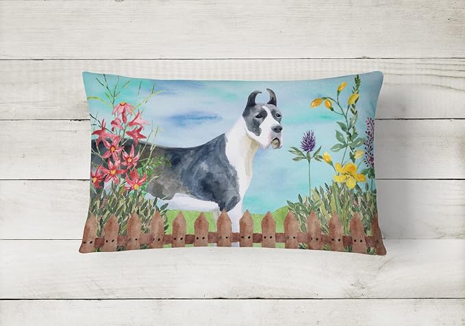 Caroline's Treasures CK1205PW1216 Harlequin Great Dane Spring Canvas Fabric Decorative Pillow Machine Washable, Indoor Outdoor Decorative Pillow for Couch, Bed or Patio, 12HX16W