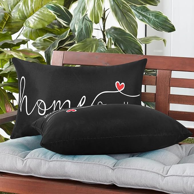Adabana Outdoor Waterproof Sweet Home Pillow Covers Set of 2 12x20 Inch | Home Decorative Outdoor Pillows Cover for Patio Garden Porch Farmhouse