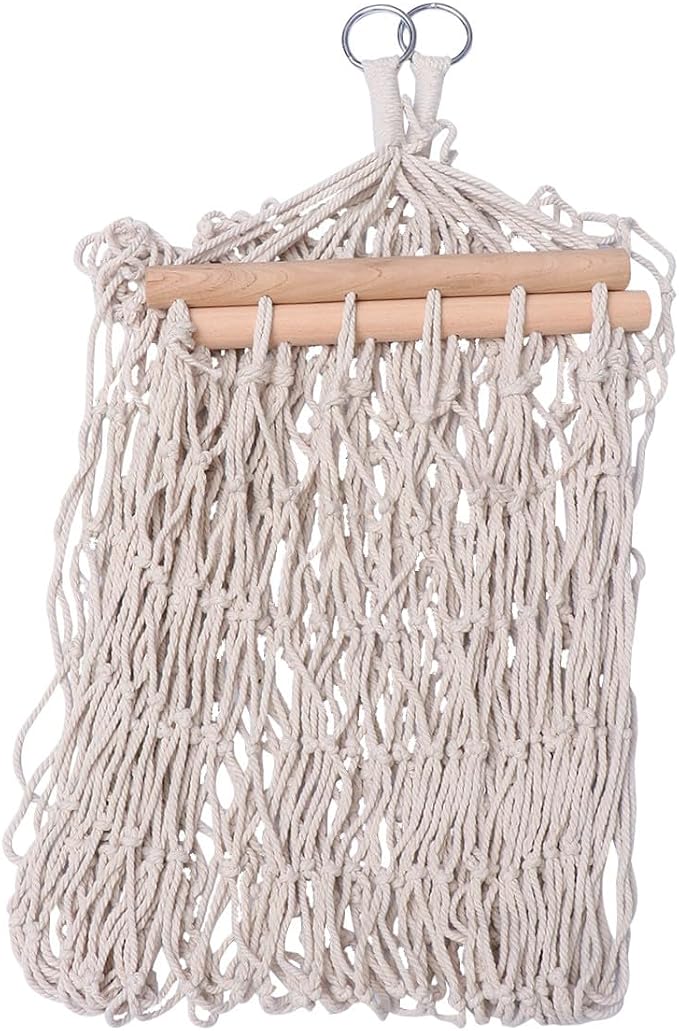 1pc Reticulated Cotton Rope Hammock Swing Chair with Wooden Stick Outdoor Leisure Bed for Camping Hiking Traveling Stylish and Hanging Chair