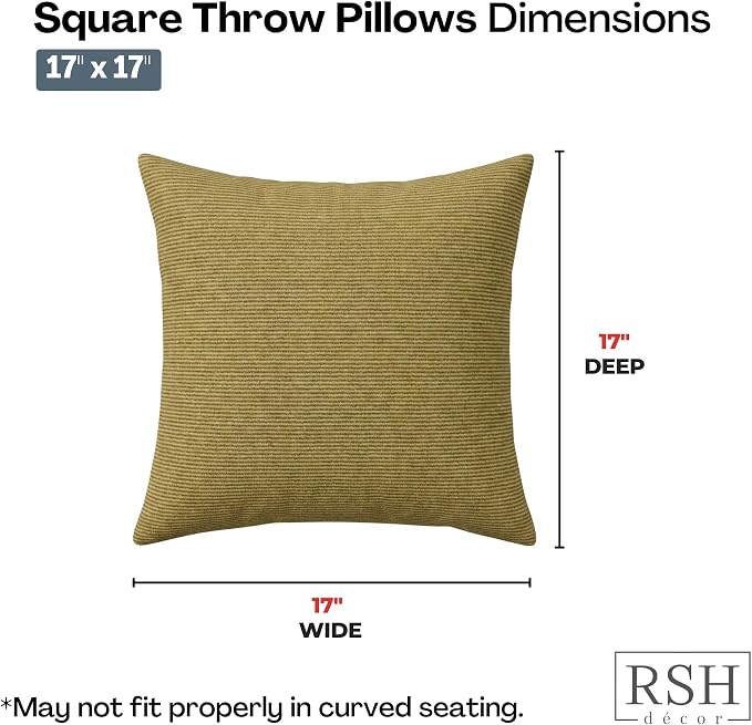 RSH DECOR Square Throw Pillows Set of 2, 17" x 17", Outdoor Pillows Waterproof, Luca Rib Pecan, Made in USA