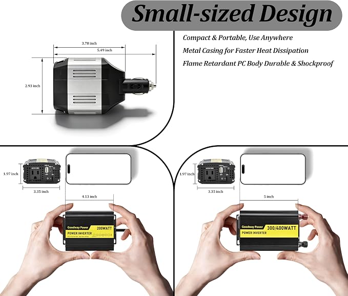 Compact and Lightweight Modified sine Wave Power Inverter DC12V to AC110-120V 60Hz with Rated Output Power 100W,200W, 300W, 400W for Choice (300, Watts)