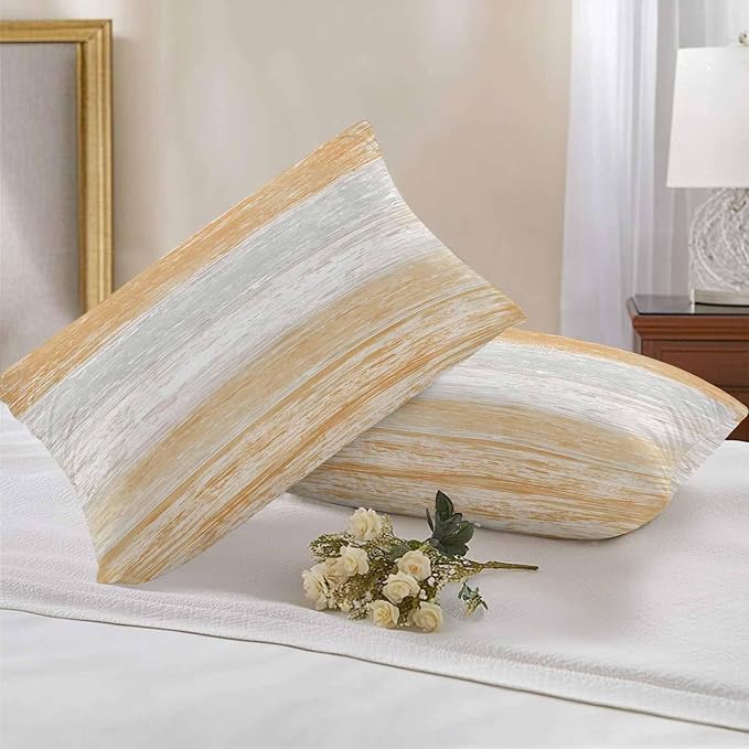 Orange Gray Outdoor Pillow Covers 20"x12" Set of 2, White Gradient Rustic Striped Minimalist Country Waterproof Throw Pillow Covers for Patio Furniture, Decorative Cushion Covers for Porch