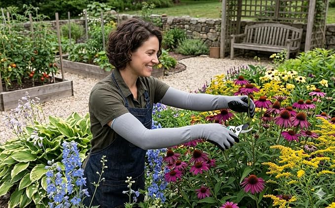 Long Sleeve Gardening Gloves Protection Sleeves, No-Slip Grip & Full Arm Guard Garden Cuffs; Durable, Protective