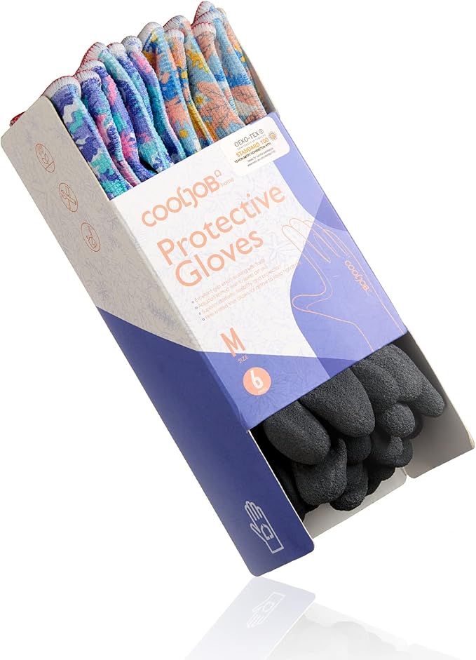 COOLJOB 6 Pairs Gardening Gloves for Women, Breathable Rubber Coated, M | Colorful, Textured Latex Palm, Breathable Polyester Liner, Flexible Fit, Machine Washable, Women's Garden Gloves