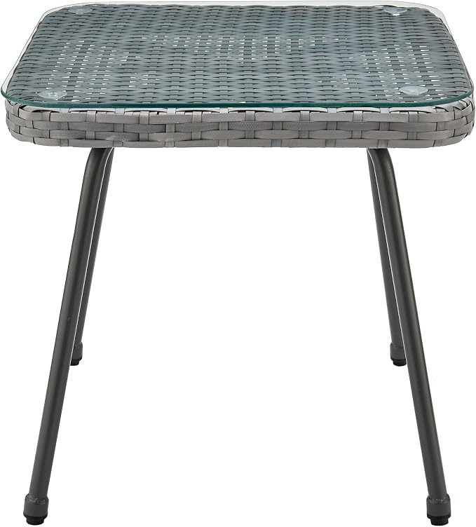 Manhattan Comfort Cannes 3-Piece Patio Conversation Set, Outdoor Furniture | Includes Modern Cushioned Rope Wicker Chairs & End Table, Removable & Washable Cushions, Tempered Glass Tabletop, Grey