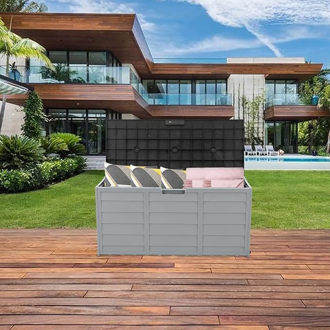 Outdoor Storage Box, Resin Deck Box,75 Gallon Outdoor Storage Box, Lockable Plastic Storage Containers with Lid, Patio Deck Box Furniture for Garden, Pool, Balcony, Yard
