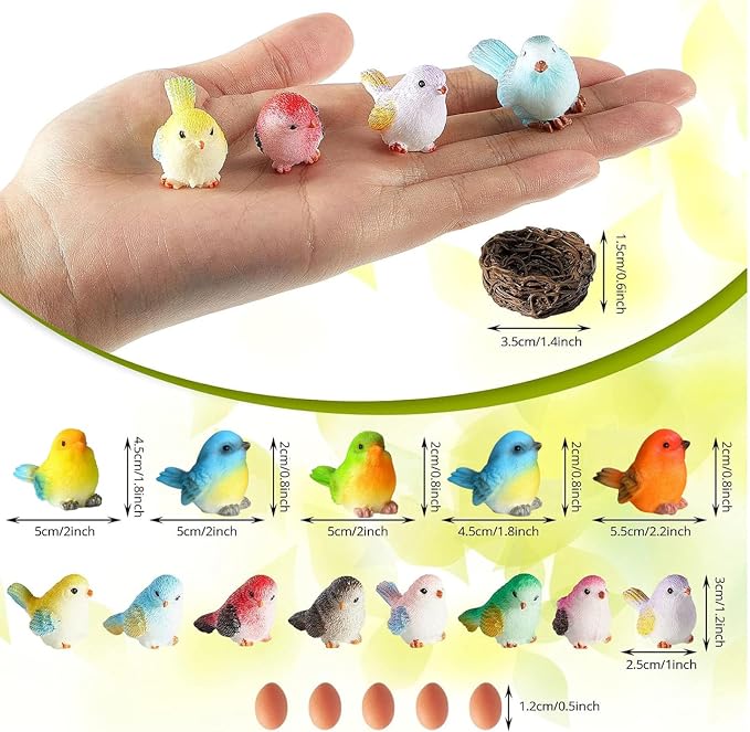 Jetec 30 Pieces Garden Accessories Bird Decorative Figurines Miniature Bird Figurines for Garden, Dollhouse Miniature, Cake Topper, Micro Landscape, Yard Bonsai Decal, Home Decoration