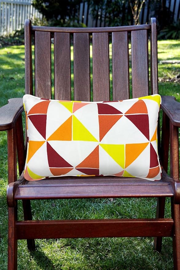 Pack of 2 Outdoor Waterproof Decorative Lumbar Pillows with Inserts for Patio Furniture, 20x12 Inch Fade Resistant Patio Garden Lumbar Cushions for Couch Bed Sofa, Triangular Multi