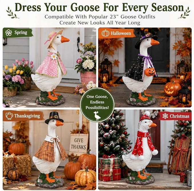 23 Inch Porch Goose Statue, Large White Resin Goose Outdoor Garden Decor with Realistic Feather Details - Indoor Outdoor Yard Lawn Patio Decoration, Perfect Housewarming Gift (23 Inch)