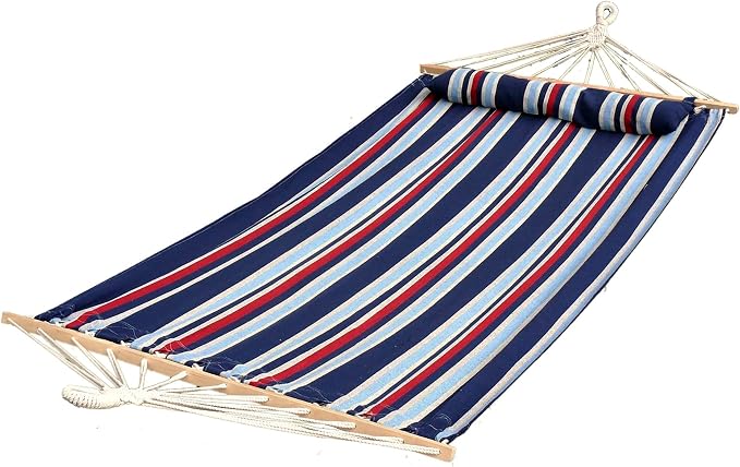 Bliss Hammocks BH-404C 48in Wide Caribbean Hammock w/Pillow, Outdoor Poolside Patio Backyard Hammock, Includes Velcro Straps & Chains, Eco Friendly Polyester & Cotton Blend, 265lb Capacity, Patriot