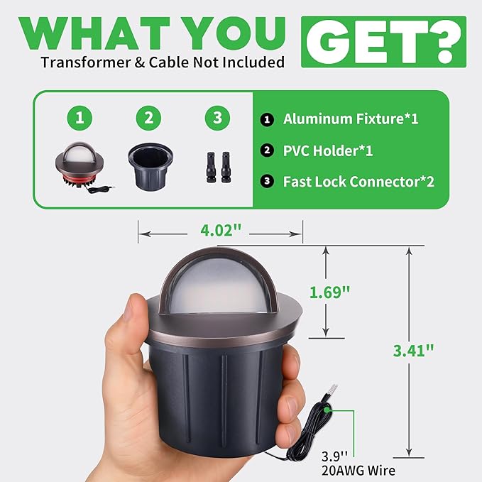 3000K Landscape Well Lights, 6 Pack 6W 420LM LED Low Voltage 12V In-Ground Lights, IP67 Waterproof Aluminum Oil-Rubbed Bronze, Single-Side Lighting Outdoor for Pathway, Lawn