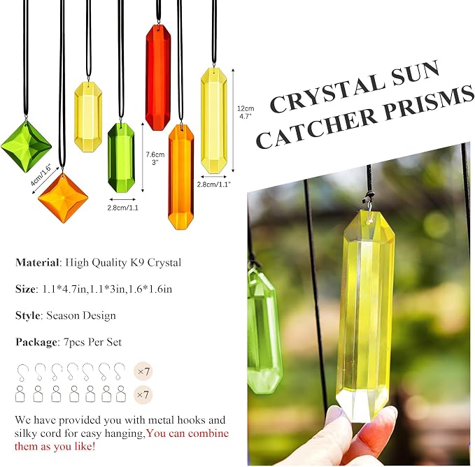 7PCS Crystal Prisms Suncatcher for Window Hanging (Season Design) | Rainbow Maker,Sun Catchers Indoor Window, Home Garden Thanksgivng Day Christmas Decorations,Gift For Women,Fall Decor