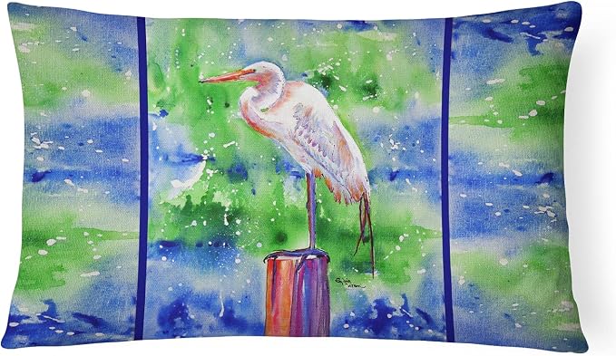 Caroline's Treasures 8358PW1216 Egret Canvas Fabric Decorative Pillow Machine Washable, Indoor Outdoor Decorative Pillow for Couch, Bed or Patio, 12HX16W