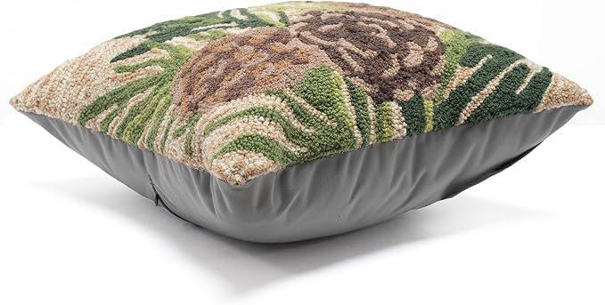 Liora Manne Lush Decor FRONTPORCH Indoor/Outdoor Handmade Pillow - Transitional Graphic Botanical Floral Accent (Pinecones Natural) (18" x 18")