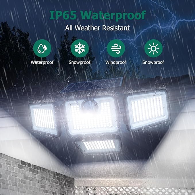 4500LM Solar Lights Outdoor, 4 Adjustable Heads Motion Sensor Lights, 3 Modes, 6500K, IP65 Waterproof Solar Security Wall Lights, Remote Control Flood Lights, Garden, Outside, Backyard, 3 Pack