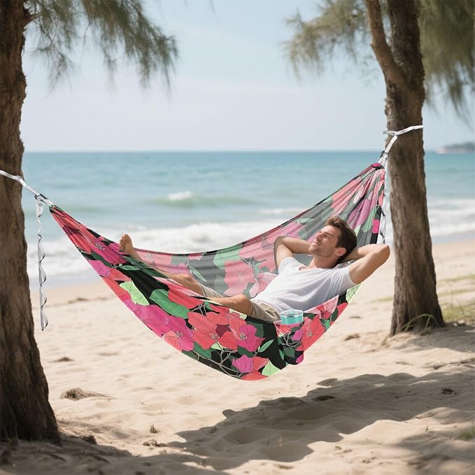 Camping Hammock Outdoor Hammocks for Outside Bougainvillea Flowers Beach Trees Portable Lightweight with Pockets Tree Straps Indoor